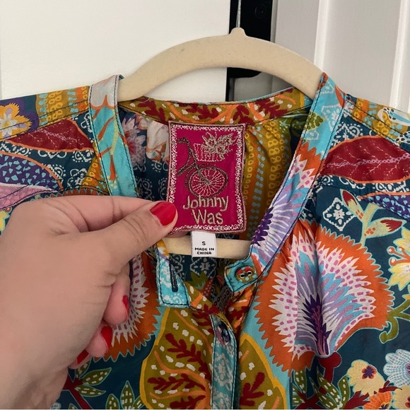 Johnny Was WILD KALANI BLOUSE Blue Floral Silk Button Down Long Sleeve Top - Picture 5 of 7